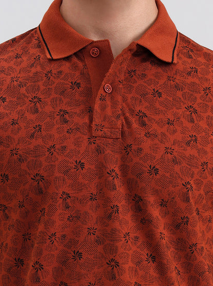 Rust Printed Slim Fit Polo T-Shirt | Greenfibre
