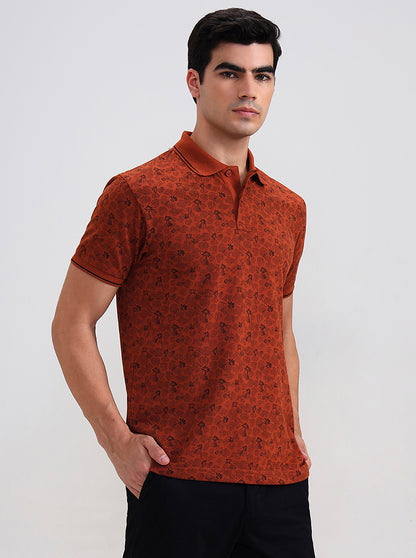 Rust Printed Slim Fit Polo T-Shirt | Greenfibre