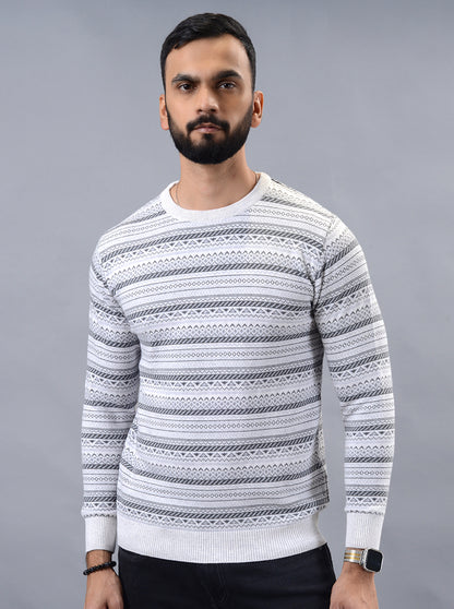 Grey Striped Slim Fit Winter T-Shirt | JadeBlue
