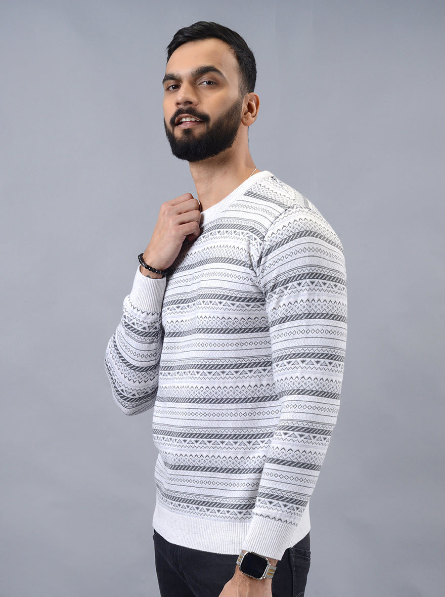 Grey Striped Slim Fit Winter T-Shirt | JadeBlue