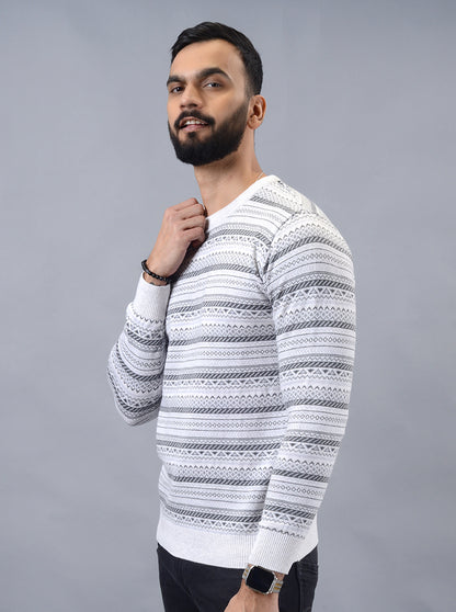 Grey Striped Slim Fit Winter T-Shirt | JadeBlue