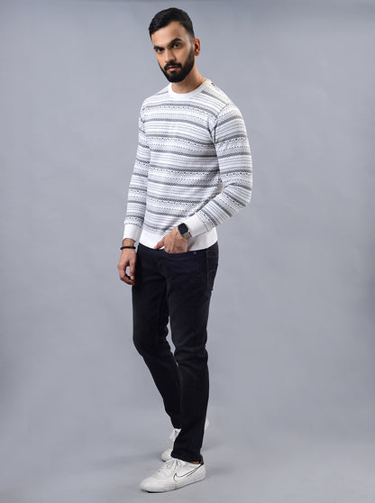 Grey Striped Slim Fit Winter T-Shirt | JadeBlue