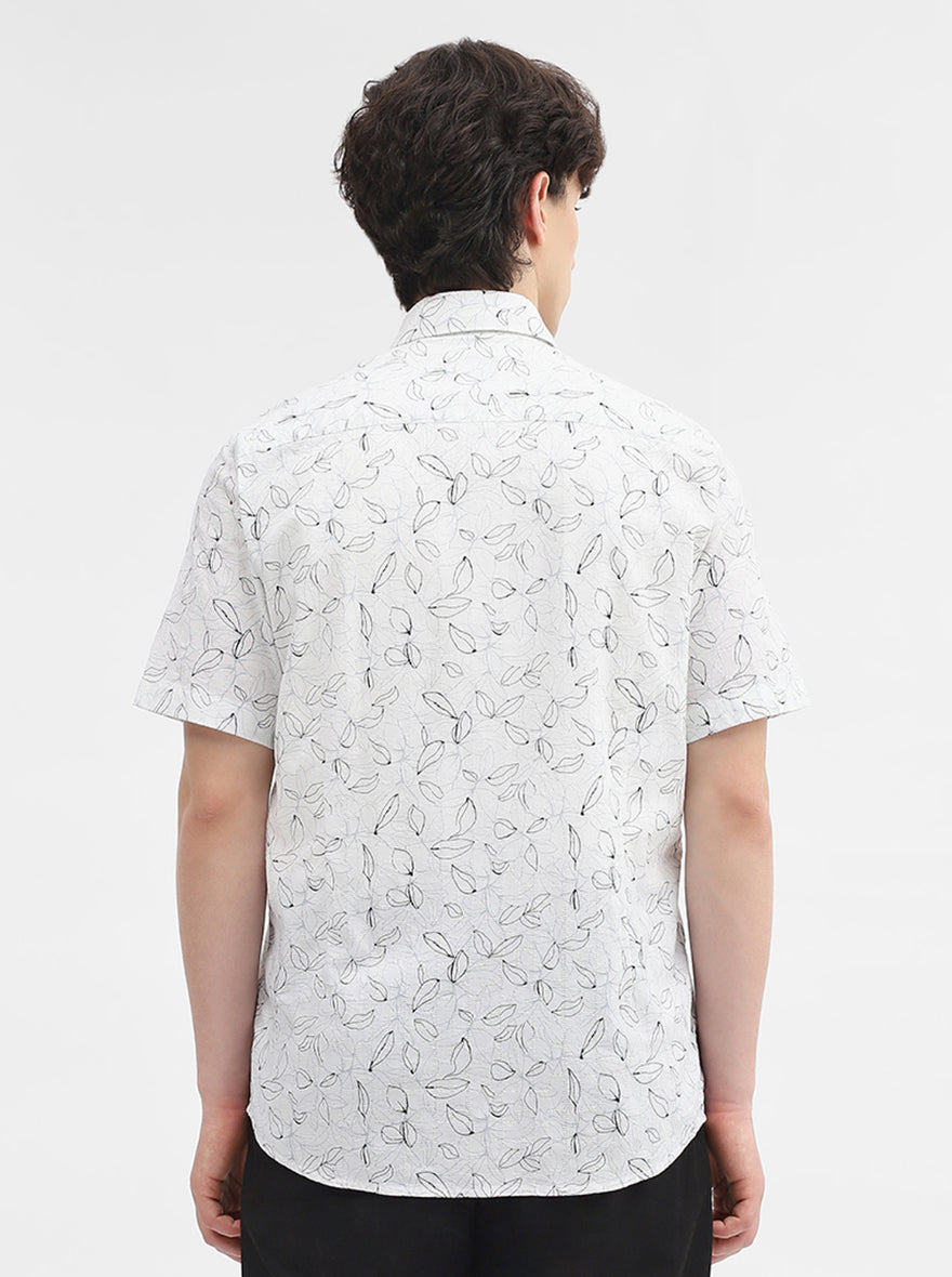 White Printed Slim Fit Semi Casual Shirt | JadeBlue