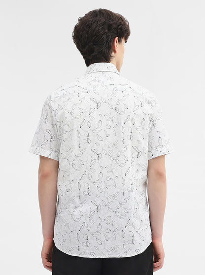 White Printed Slim Fit Semi Casual Shirt | JadeBlue