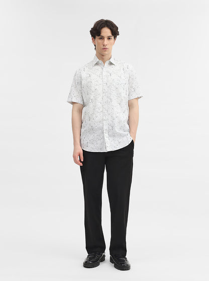 White Printed Slim Fit Semi Casual Shirt | JadeBlue