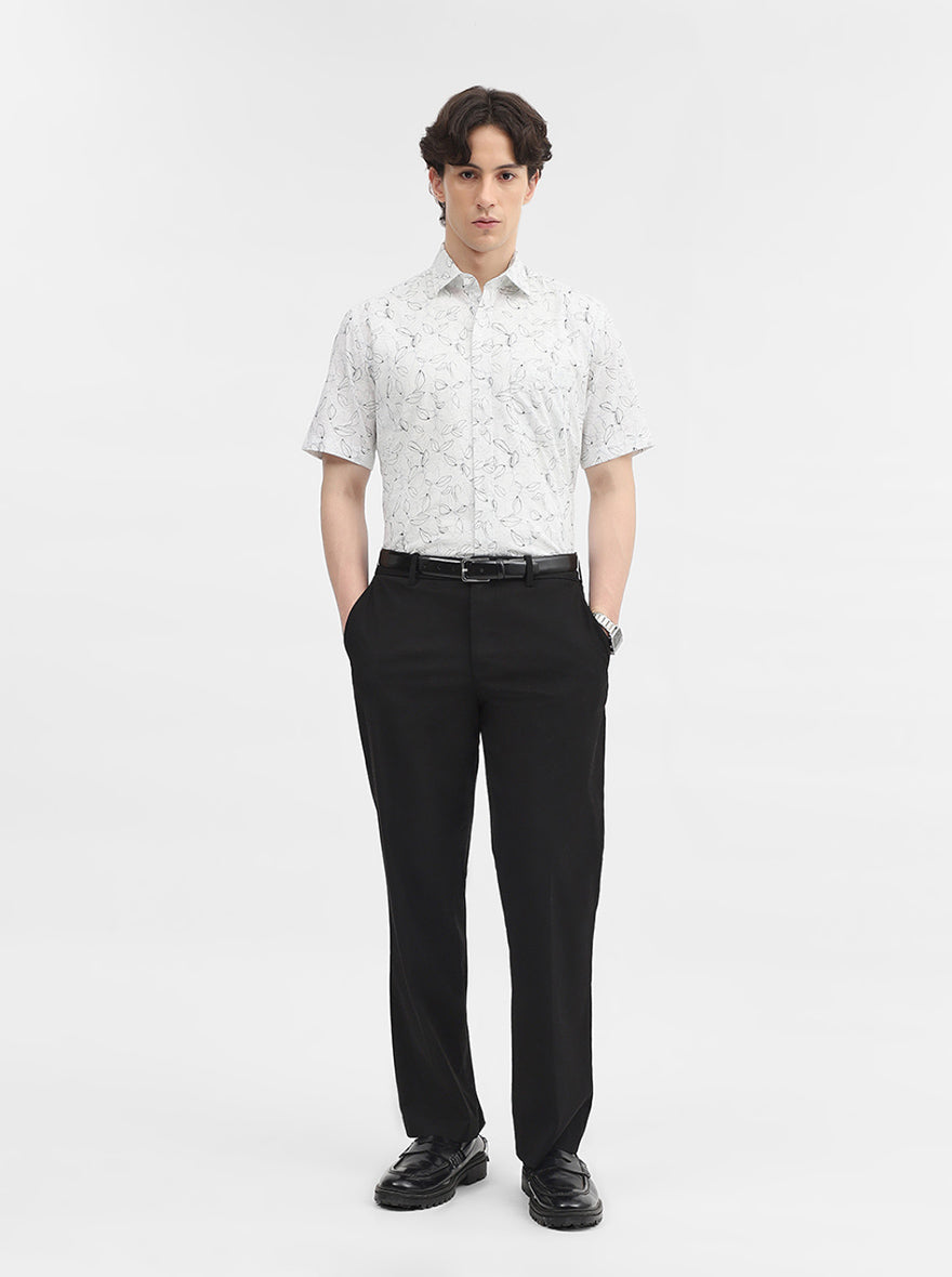 White Printed Slim Fit Semi Casual Shirt | JadeBlue