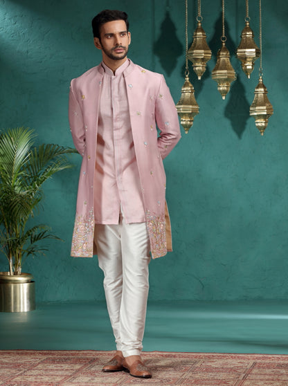 Blush Pink Embroidred Indowestern | Virasana