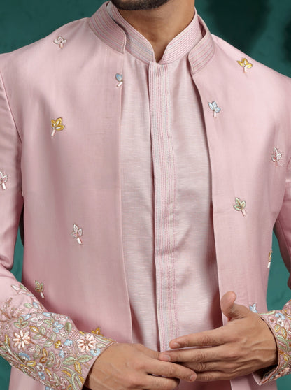 Blush Pink Embroidred Indowestern | Virasana