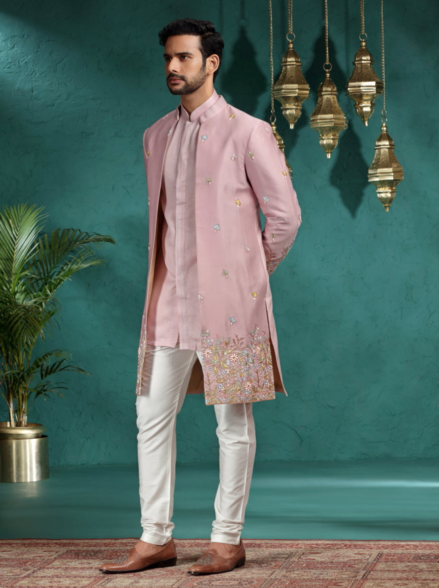 Blush Pink Embroidred Indowestern | Virasana