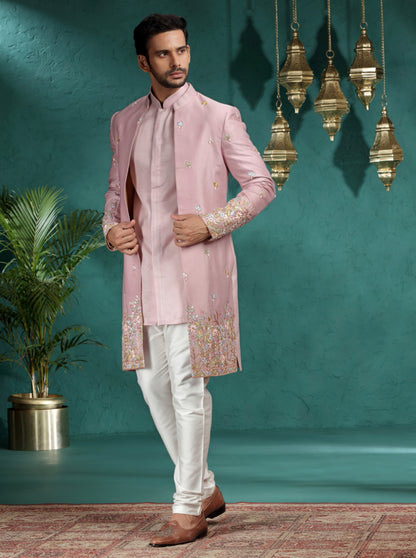 Blush Pink Embroidred Indowestern | Virasana