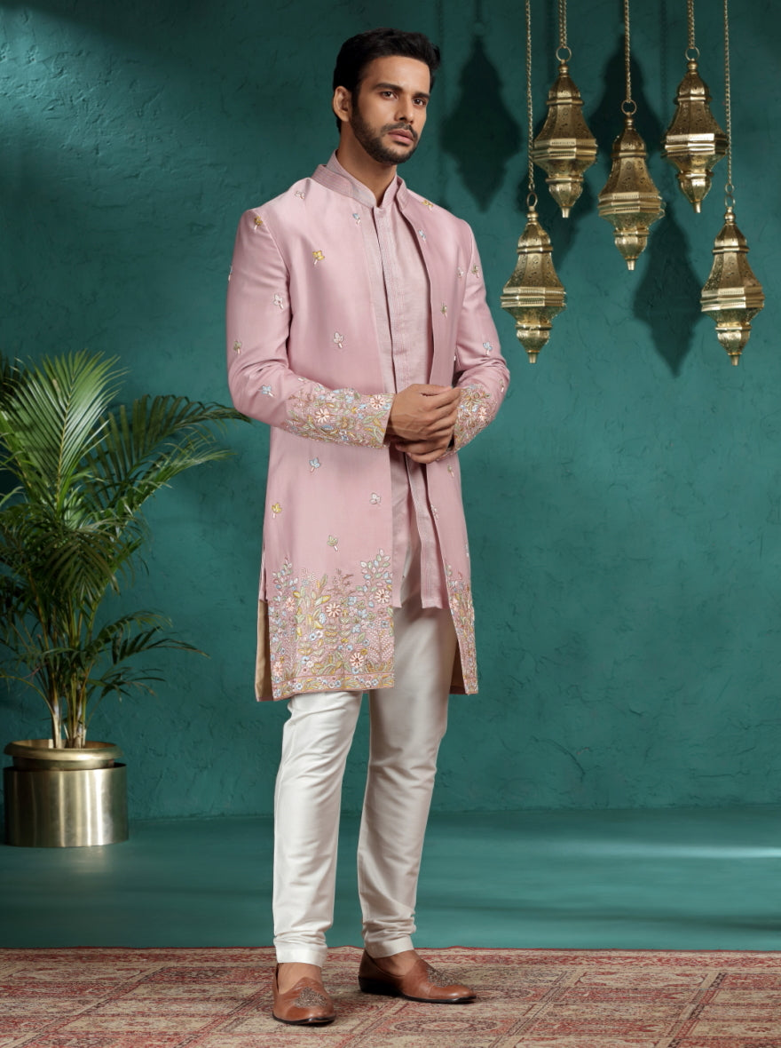 Blush Pink Embroidred Indowestern | Virasana