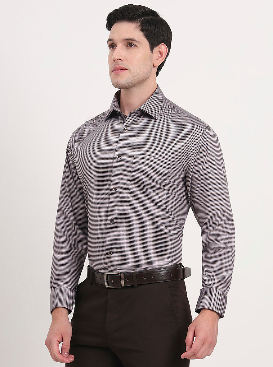 Beige & Brown Printed Regular Fit Formal Shirt | JadeBlue