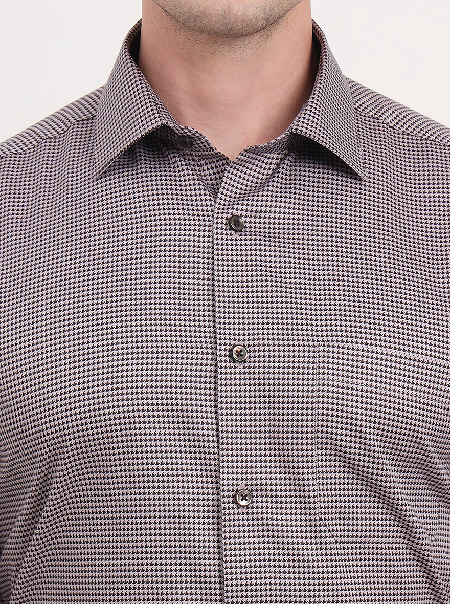 Beige & Brown Printed Regular Fit Formal Shirt | JadeBlue