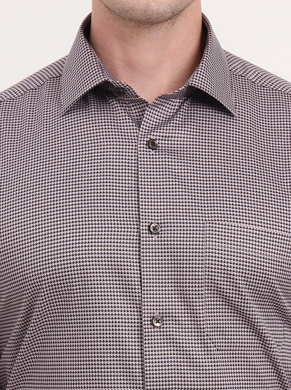 Beige & Brown Printed Regular Fit Formal Shirt | JadeBlue