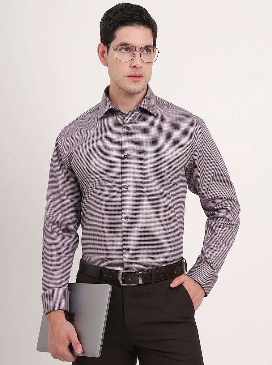 Beige & Brown Printed Regular Fit Formal Shirt | JadeBlue
