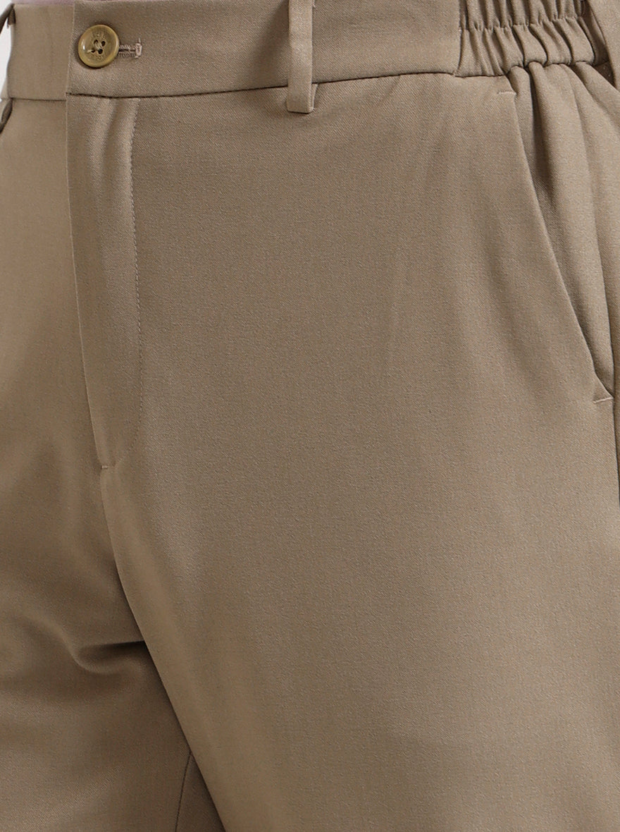 Beige Solid Slim Fit Casual Trouser | JadeBlue