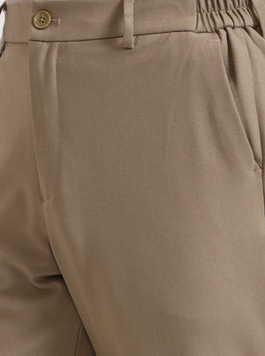 Beige Solid Slim Fit Casual Trouser | JadeBlue