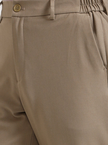 Beige Solid Slim Fit Casual Trouser | JadeBlue