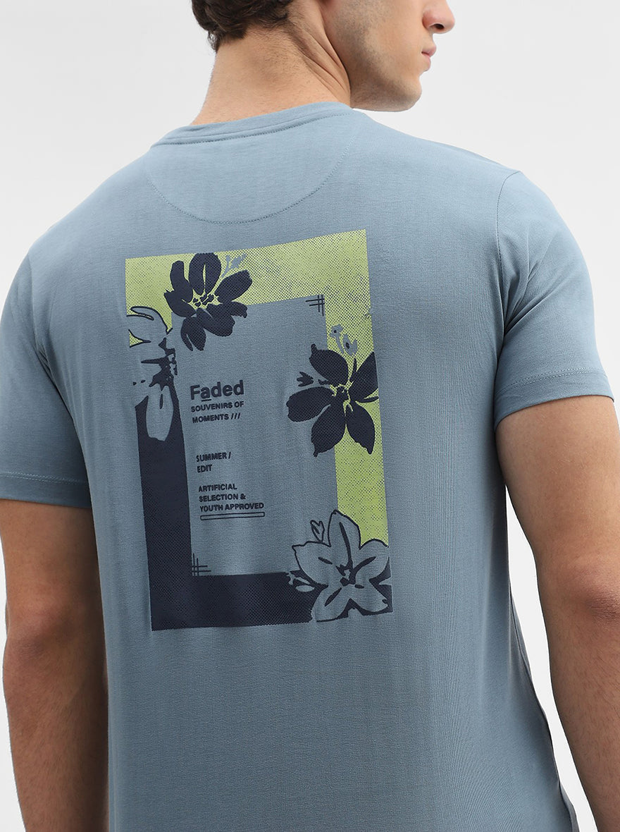 Grey Printed Slim Fit T-Shirt | Greenfibre