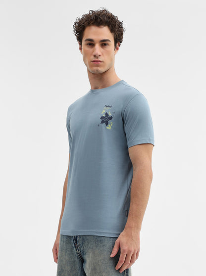 Grey Printed Slim Fit T-Shirt | Greenfibre