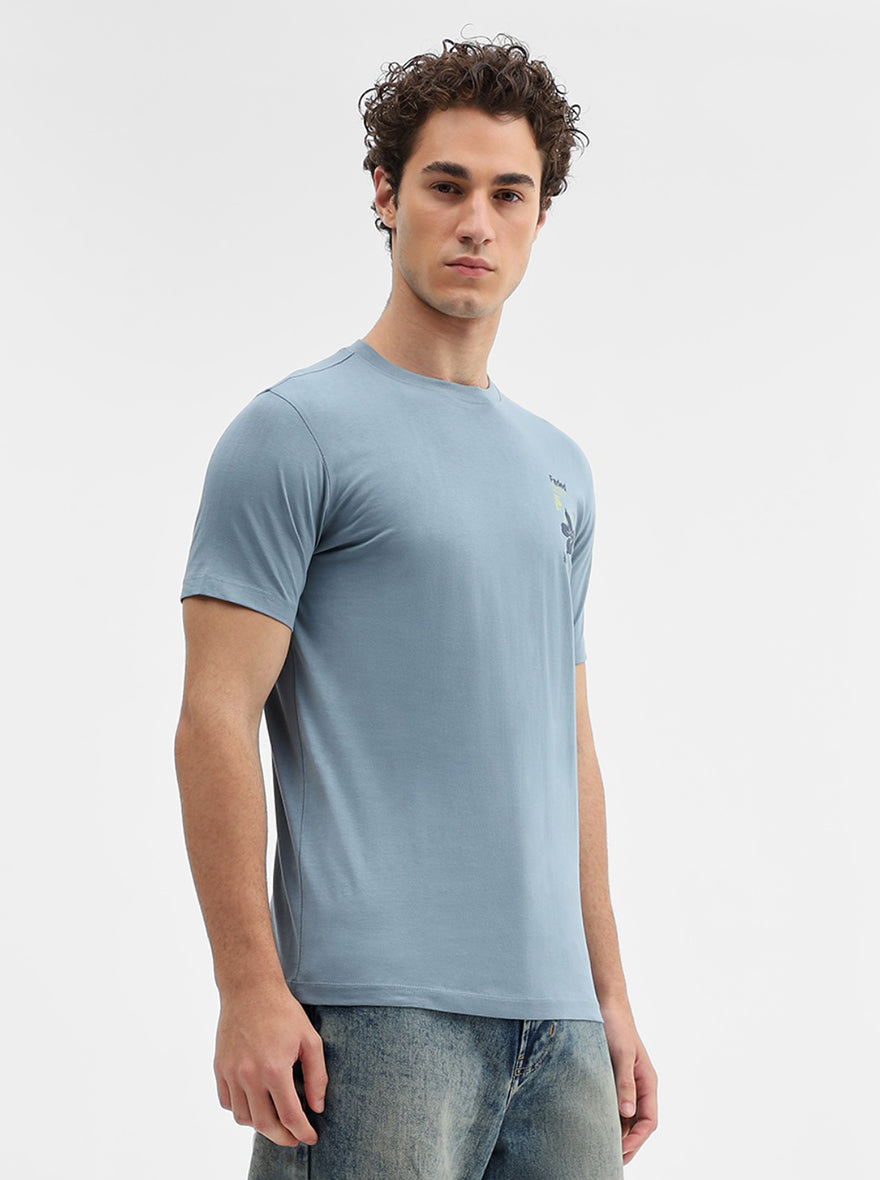 Grey Printed Slim Fit T-Shirt | Greenfibre