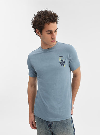 Grey Printed Slim Fit T-Shirt | Greenfibre