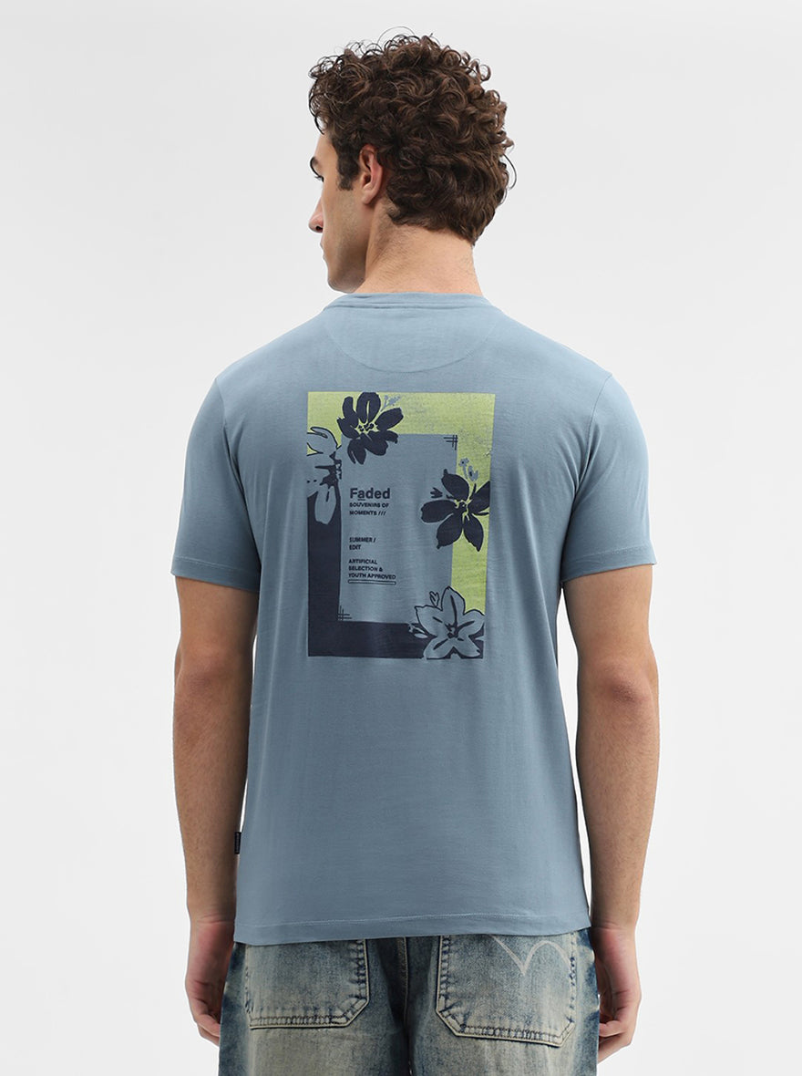 Grey Printed Slim Fit T-Shirt | Greenfibre