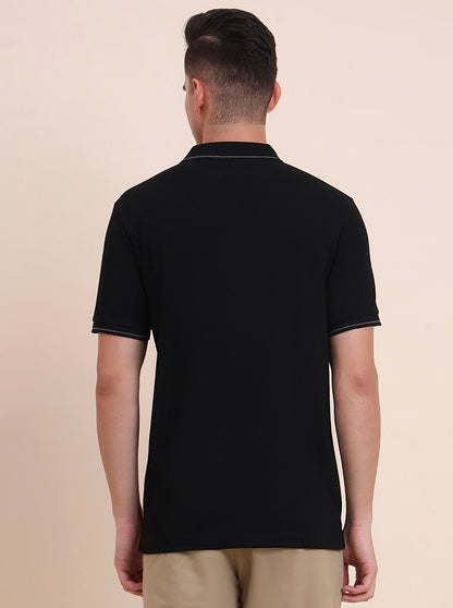 Black Solid Slim Fit Polo T-Shirt | Greenfibre