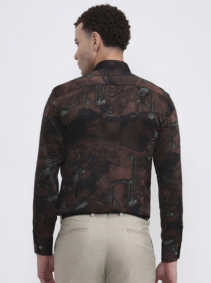 Brown Printed Slim Fit Formal Shirt | JadeBlue Super Luxe