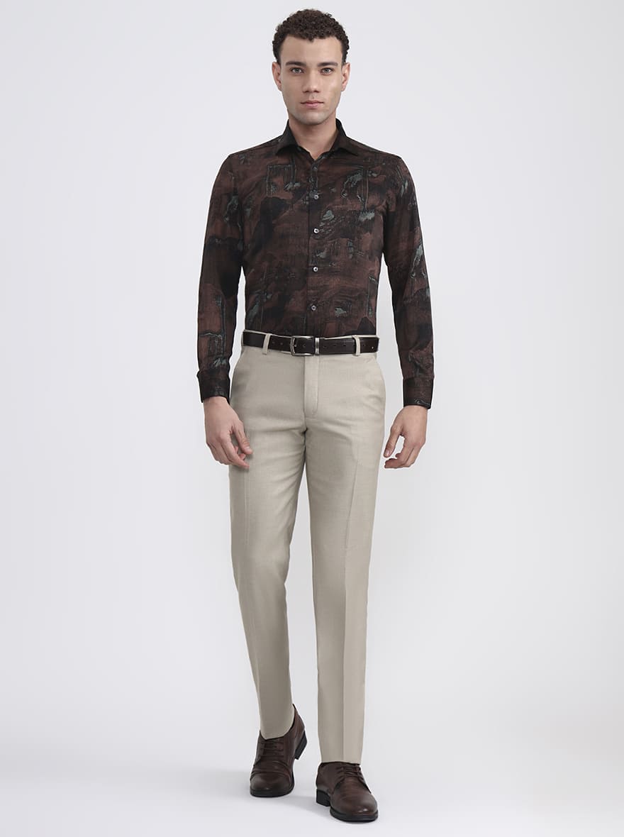Brown Printed Slim Fit Formal Shirt | JadeBlue Super Luxe