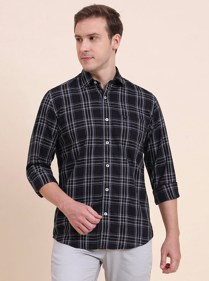 Black Checked Tailored Fit Semi Casual Shirt | JadeBlue