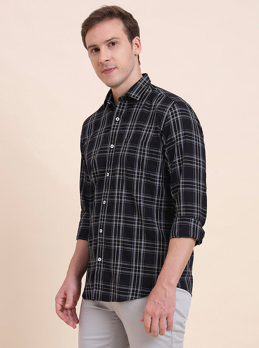 Black Checked Tailored Fit Semi Casual Shirt | JadeBlue