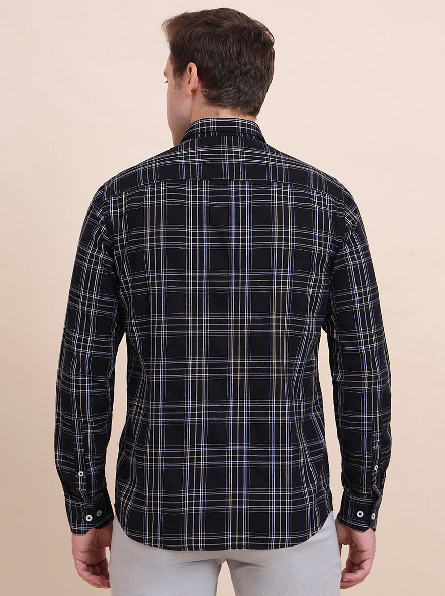 Black Checked Tailored Fit Semi Casual Shirt | JadeBlue