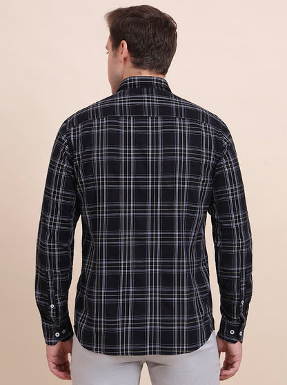 Black Checked Tailored Fit Semi Casual Shirt | JadeBlue