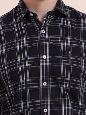 Black Checked Tailored Fit Semi Casual Shirt | JadeBlue