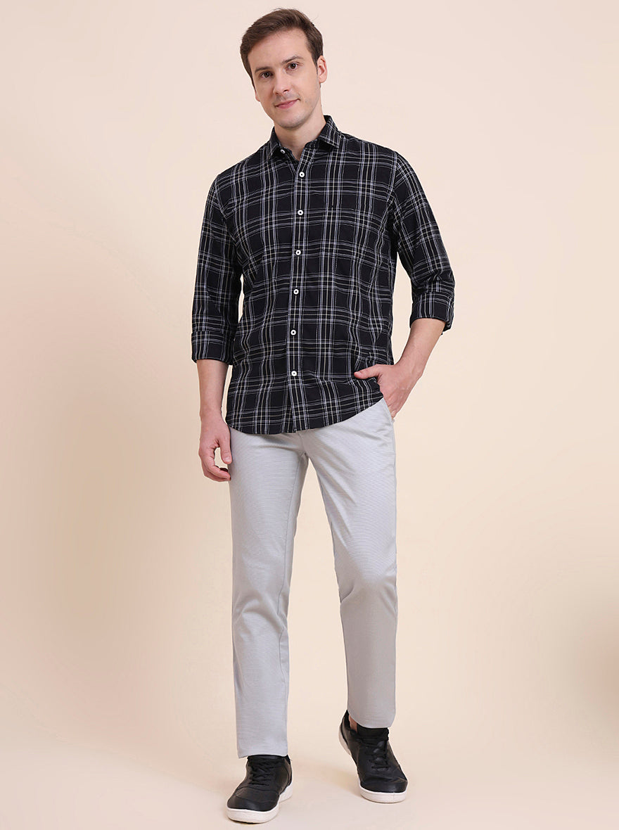 Black Checked Tailored Fit Semi Casual Shirt | JadeBlue