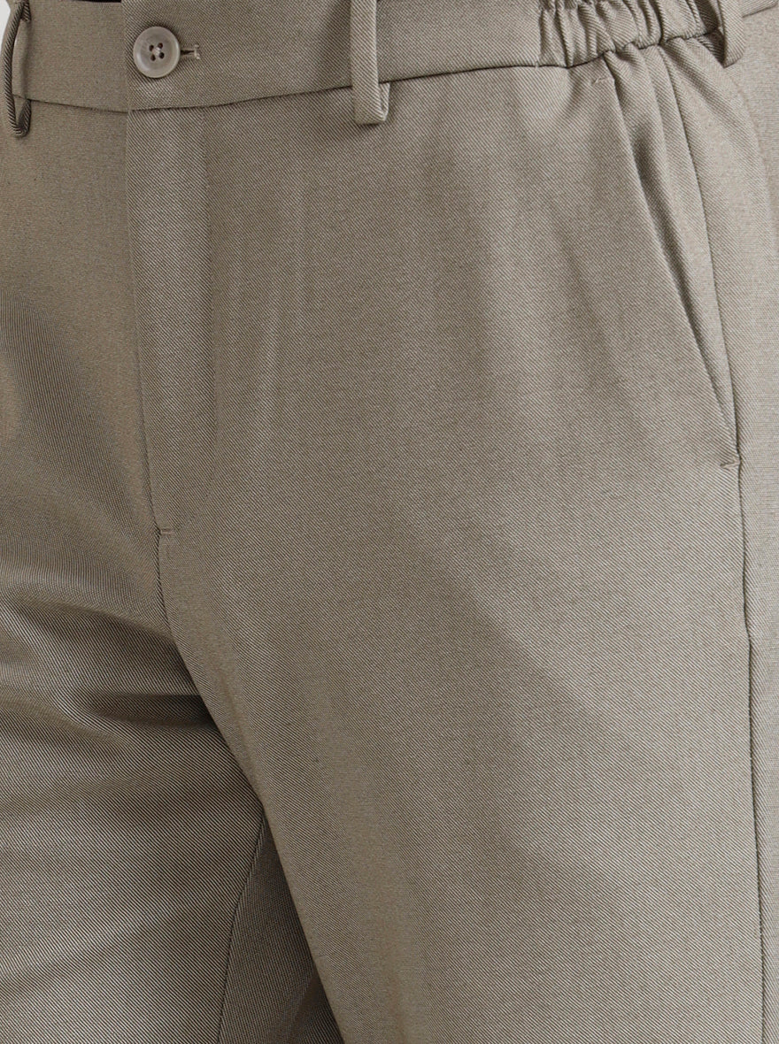 Beige Solid Slim Fit Casual Trouser | JadeBlue