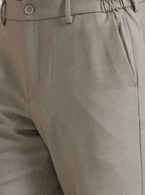Beige Solid Slim Fit Casual Trouser | JadeBlue
