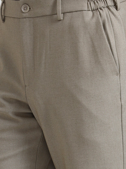 Beige Solid Slim Fit Casual Trouser | JadeBlue