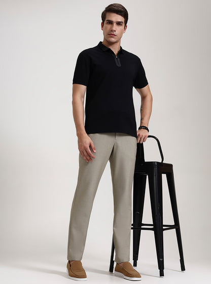 Beige Solid Slim Fit Casual Trouser | JadeBlue