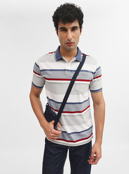 Beige & Red Striped Regular Fit Polo T-Shirt | Greenfibre