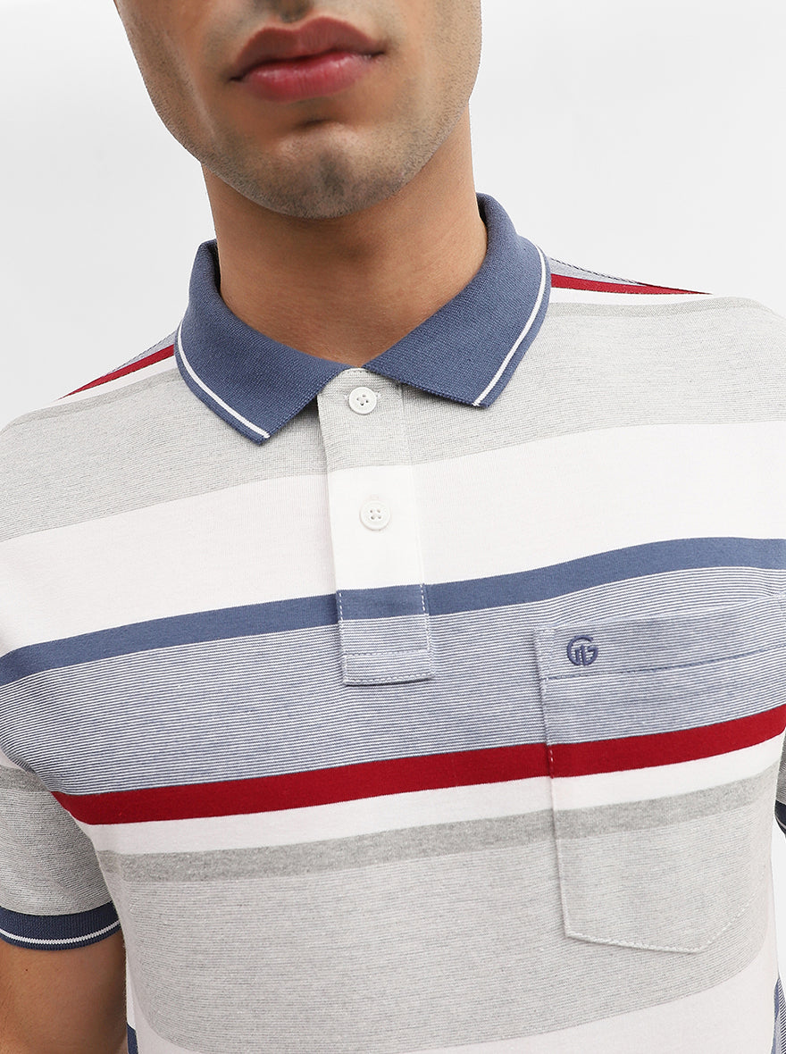 Beige & Red Striped Regular Fit Polo T-Shirt | Greenfibre