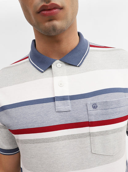 Beige & Red Striped Regular Fit Polo T-Shirt | Greenfibre