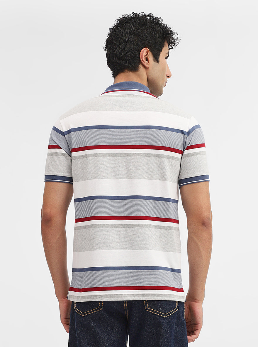 Beige & Red Striped Regular Fit Polo T-Shirt | Greenfibre