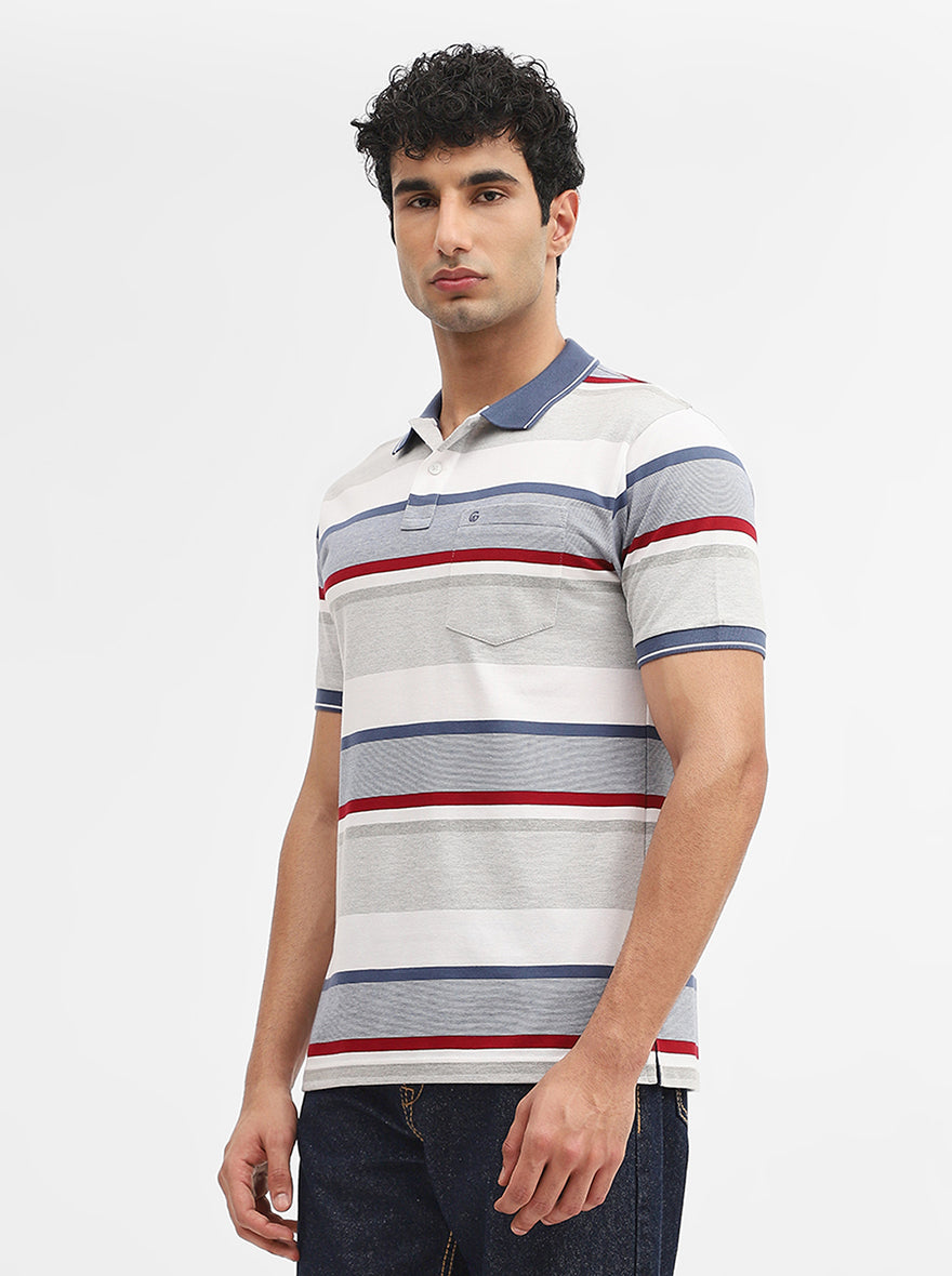Beige & Red Striped Regular Fit Polo T-Shirt | Greenfibre