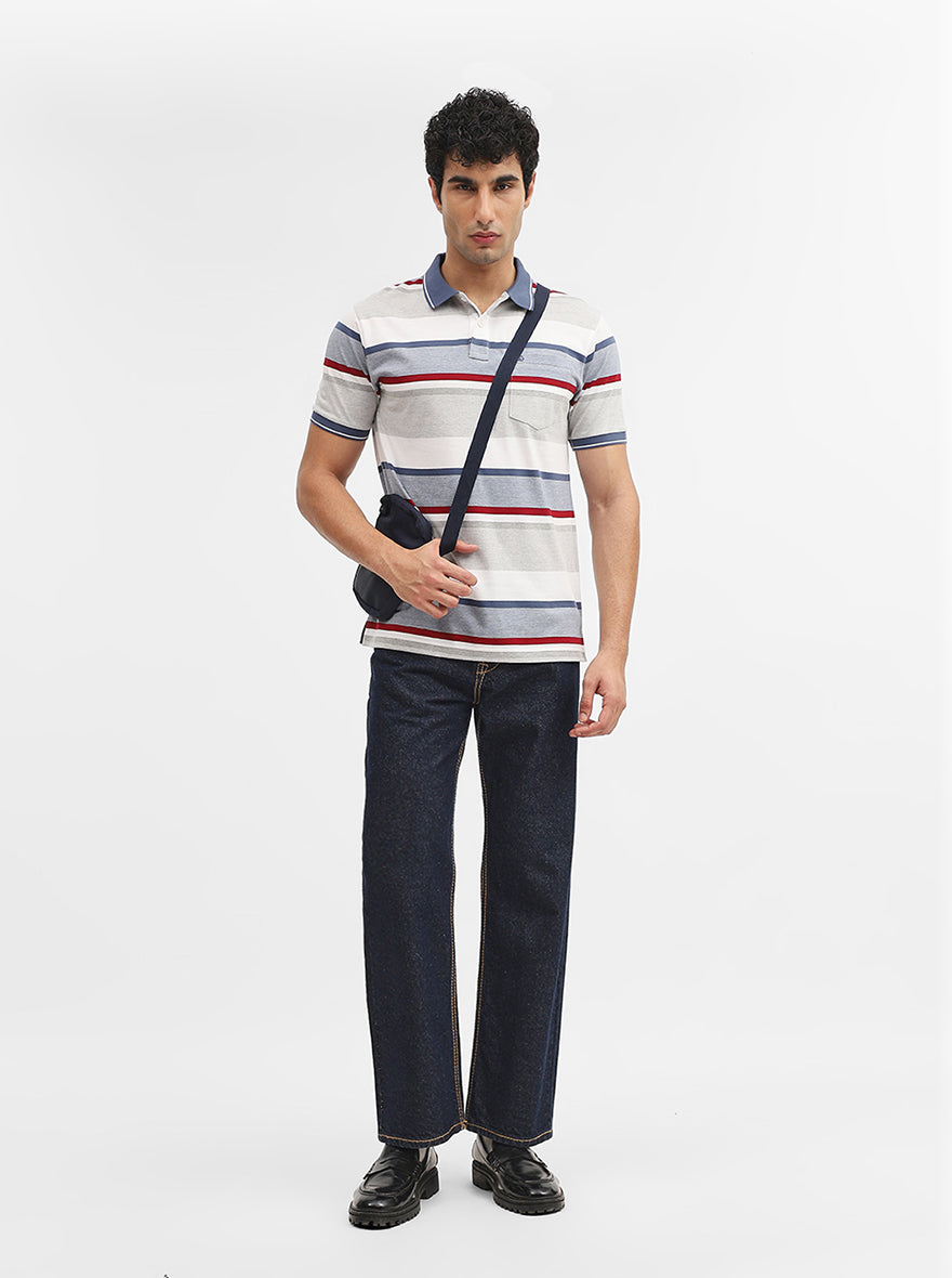 Beige & Red Striped Regular Fit Polo T-Shirt | Greenfibre