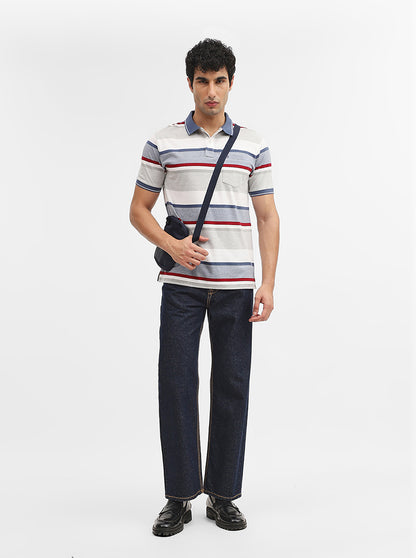 Beige & Red Striped Regular Fit Polo T-Shirt | Greenfibre