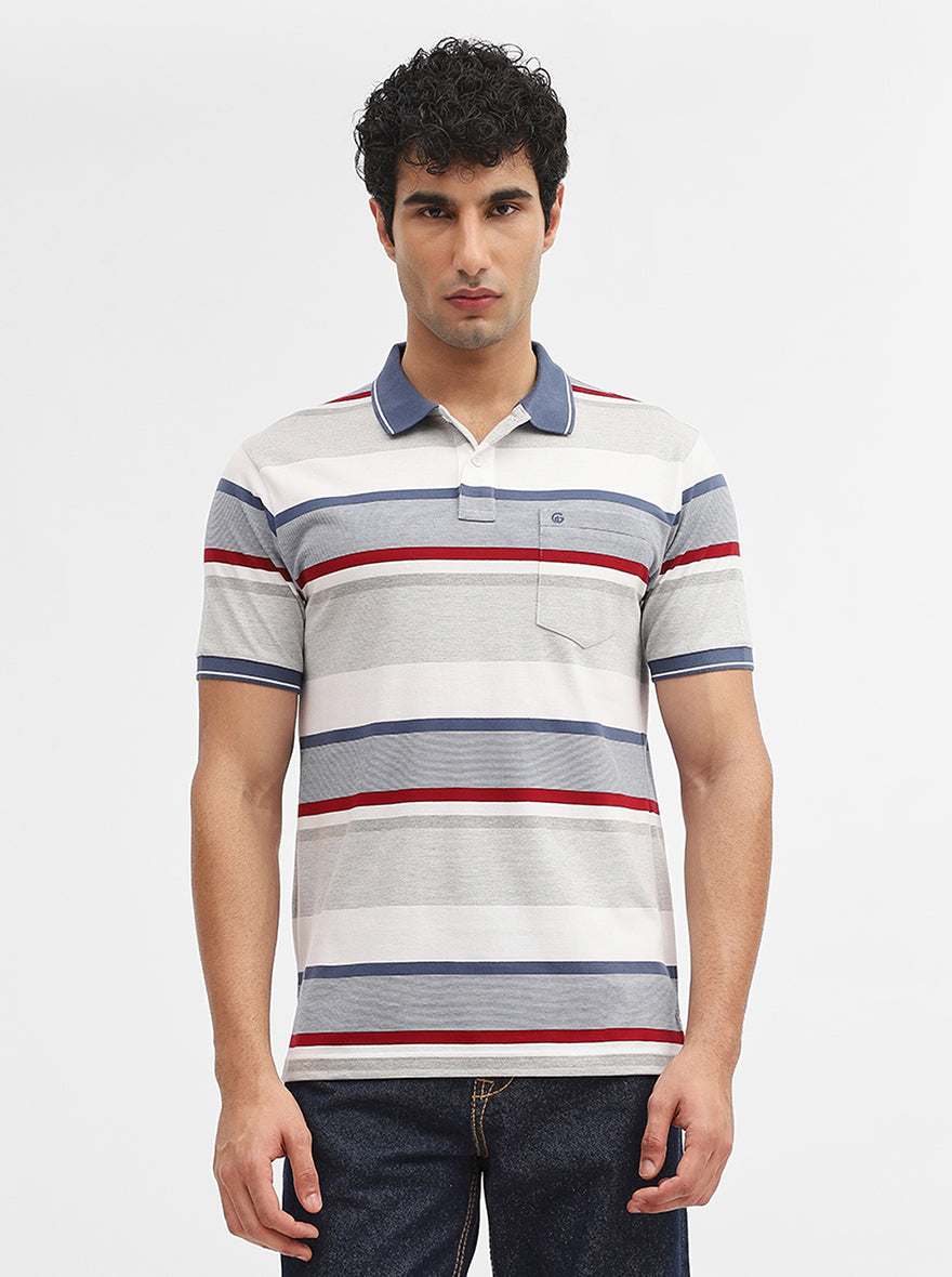 Beige & Red Striped Regular Fit Polo T-Shirt | Greenfibre