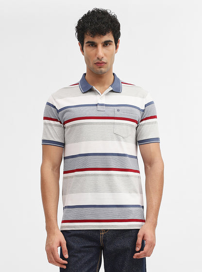 Beige & Red Striped Regular Fit Polo T-Shirt | Greenfibre