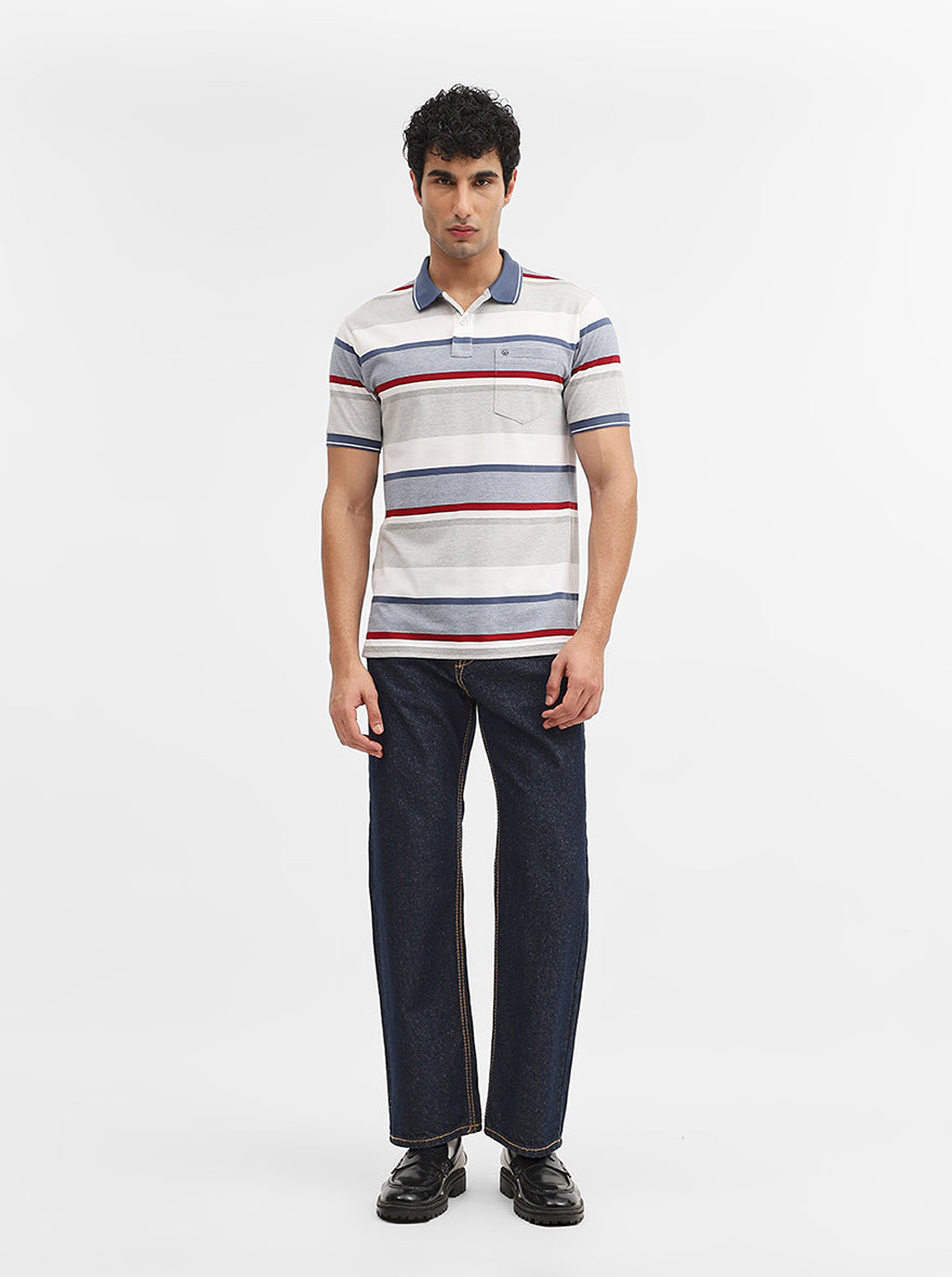 Beige & Red Striped Regular Fit Polo T-Shirt | Greenfibre